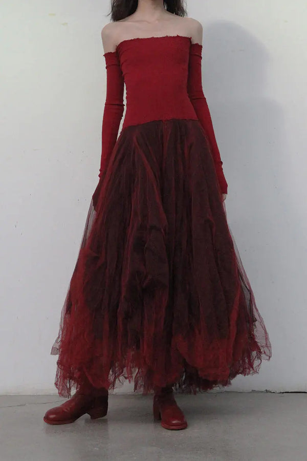 Marc Le Bihan 21908 Shrink Silk Ballet Dress Flat Shoulder Series Triple Tulle Skin-friendly MLB-21908-HONG Red